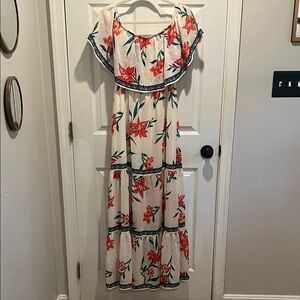 Lulu's Cream and Red Floral Maxi Dress